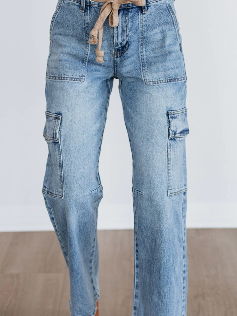 KanCan Light Wash Straight Leg Cargo Jeans